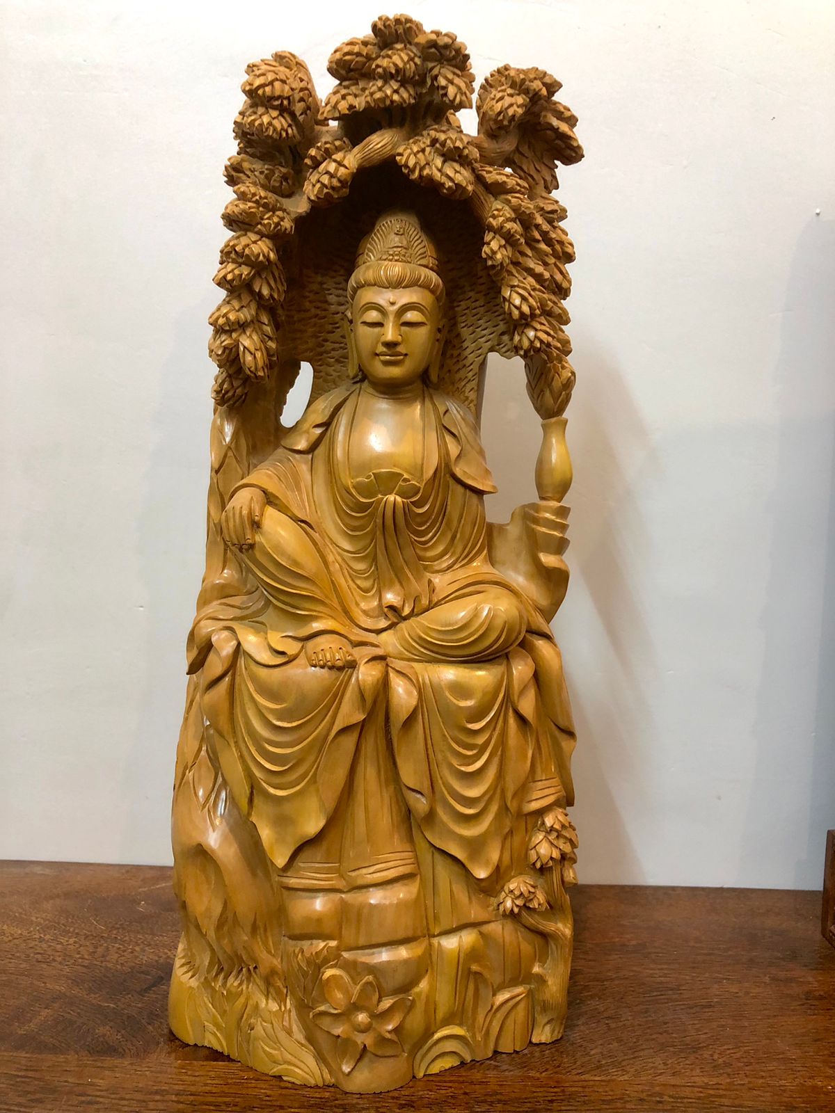 Sandalwood Resting Buddha Under Tree Statue