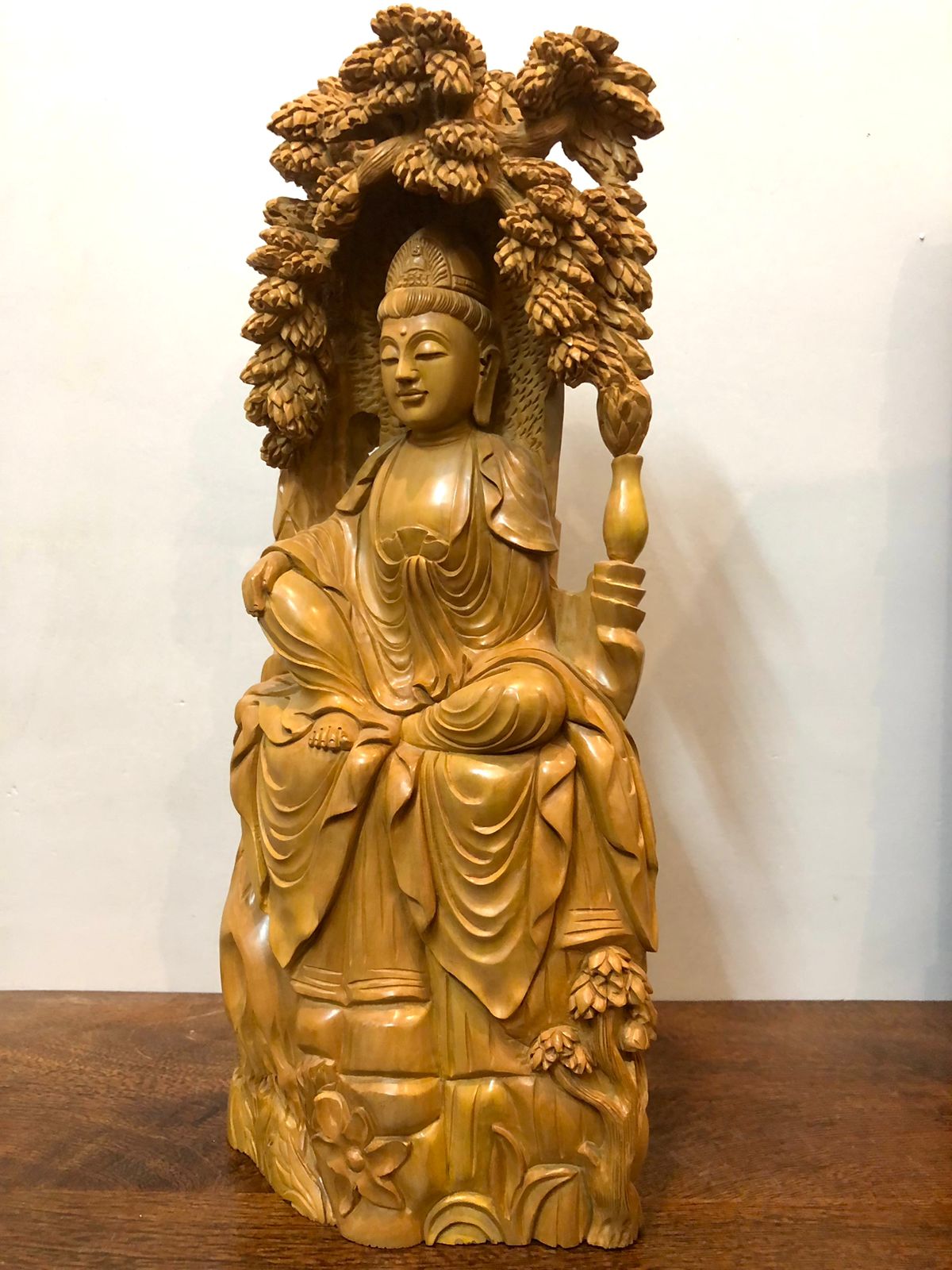 Sandalwood Resting Buddha Under Tree Statue