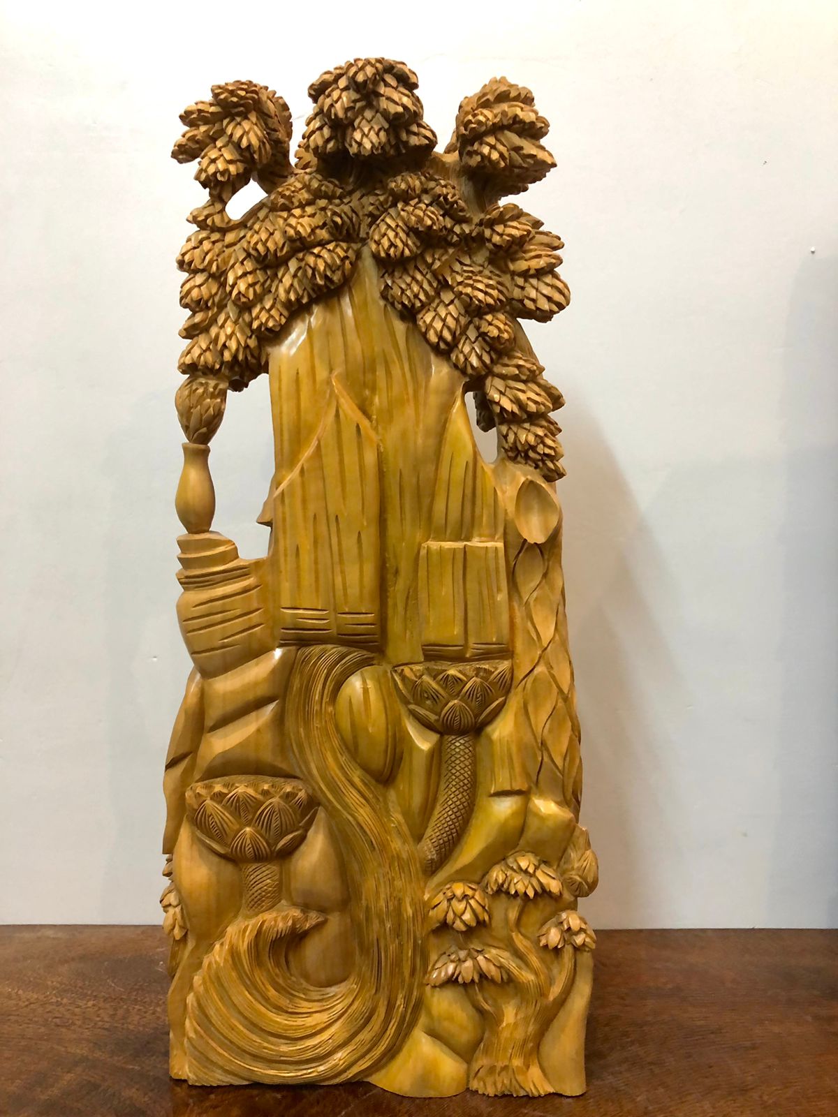Sandalwood Resting Buddha Under Tree Statue