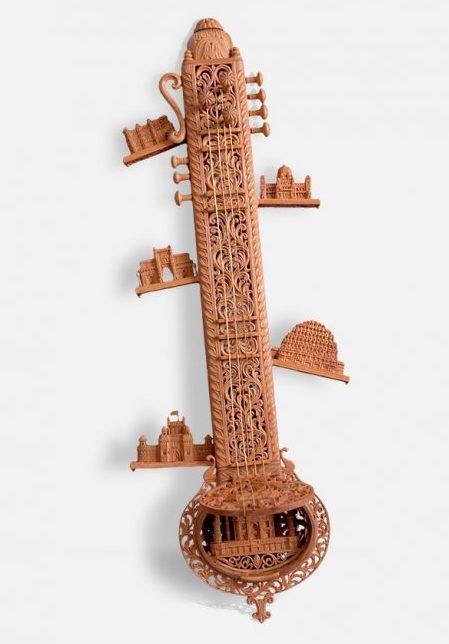 Sandalwood Fine Hand Carved Veena Carving 1 ft