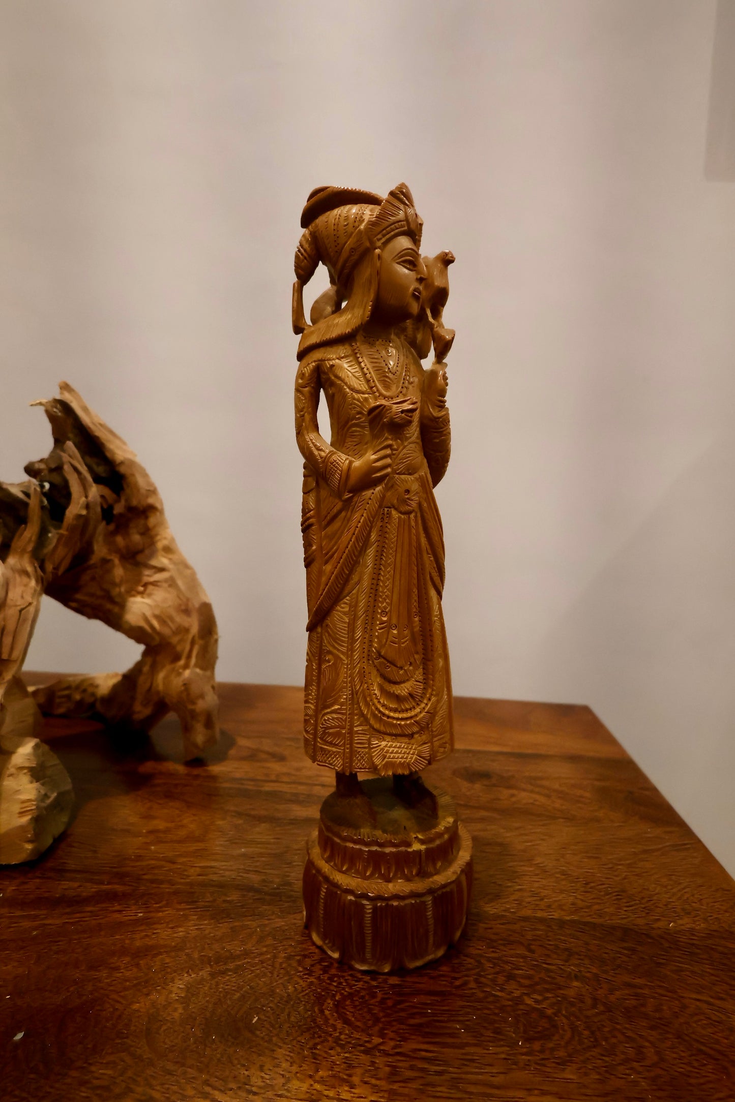 Vintage Sandalwood Carving Mughal King Statue