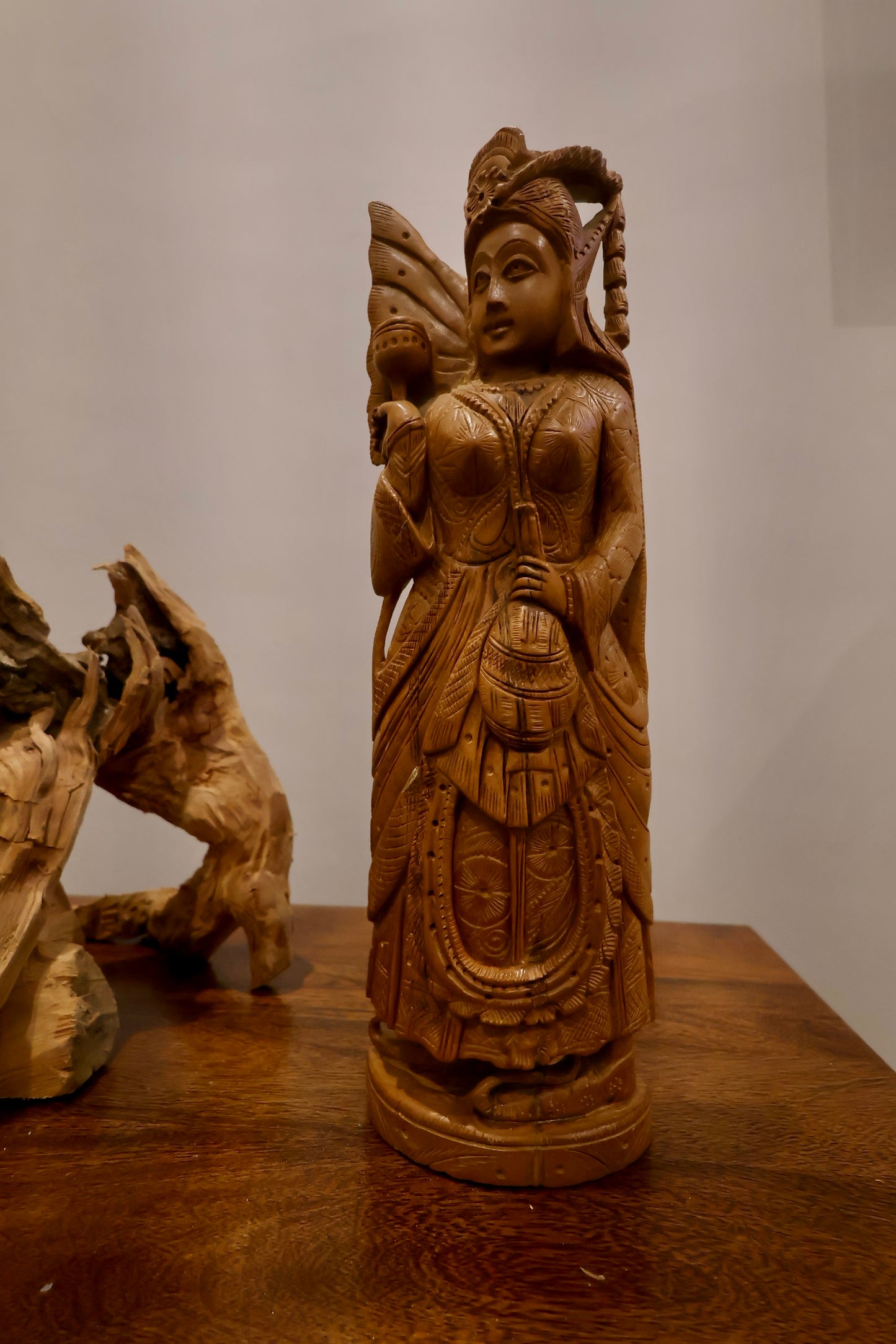 Vintage Fine Sandalwood Carved Queen Statue