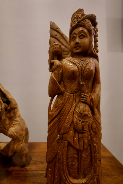 Vintage Fine Sandalwood Carved Queen Statue