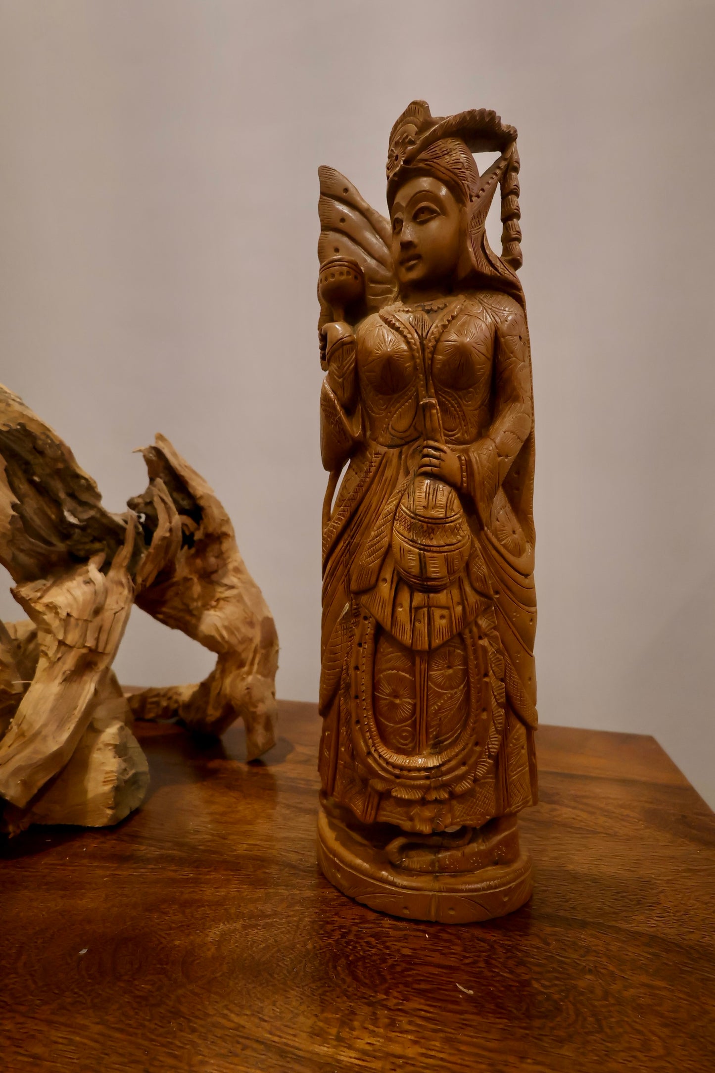 Vintage Fine Sandalwood Carved Queen Statue