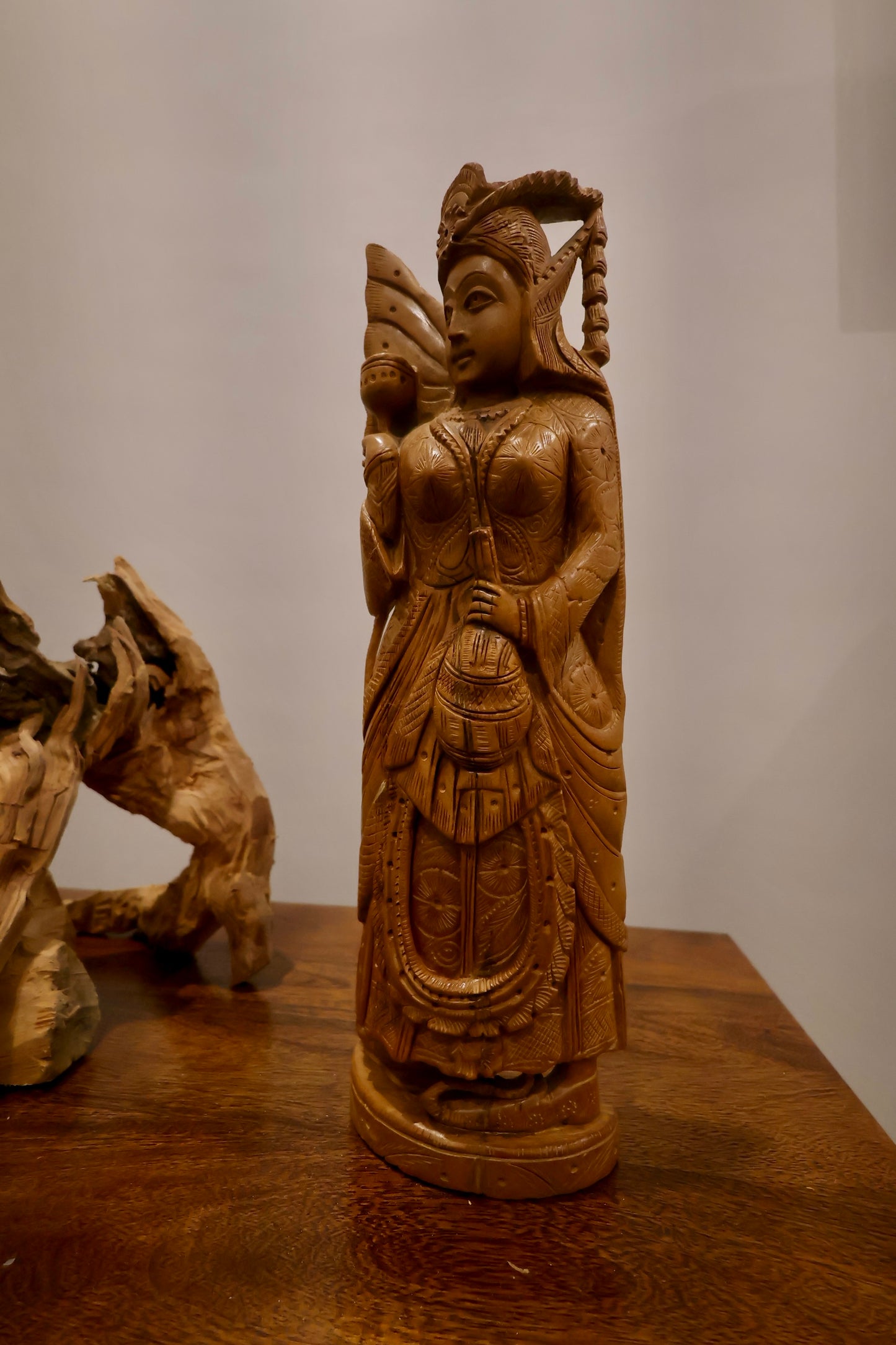 Vintage Fine Sandalwood Carved Queen Statue