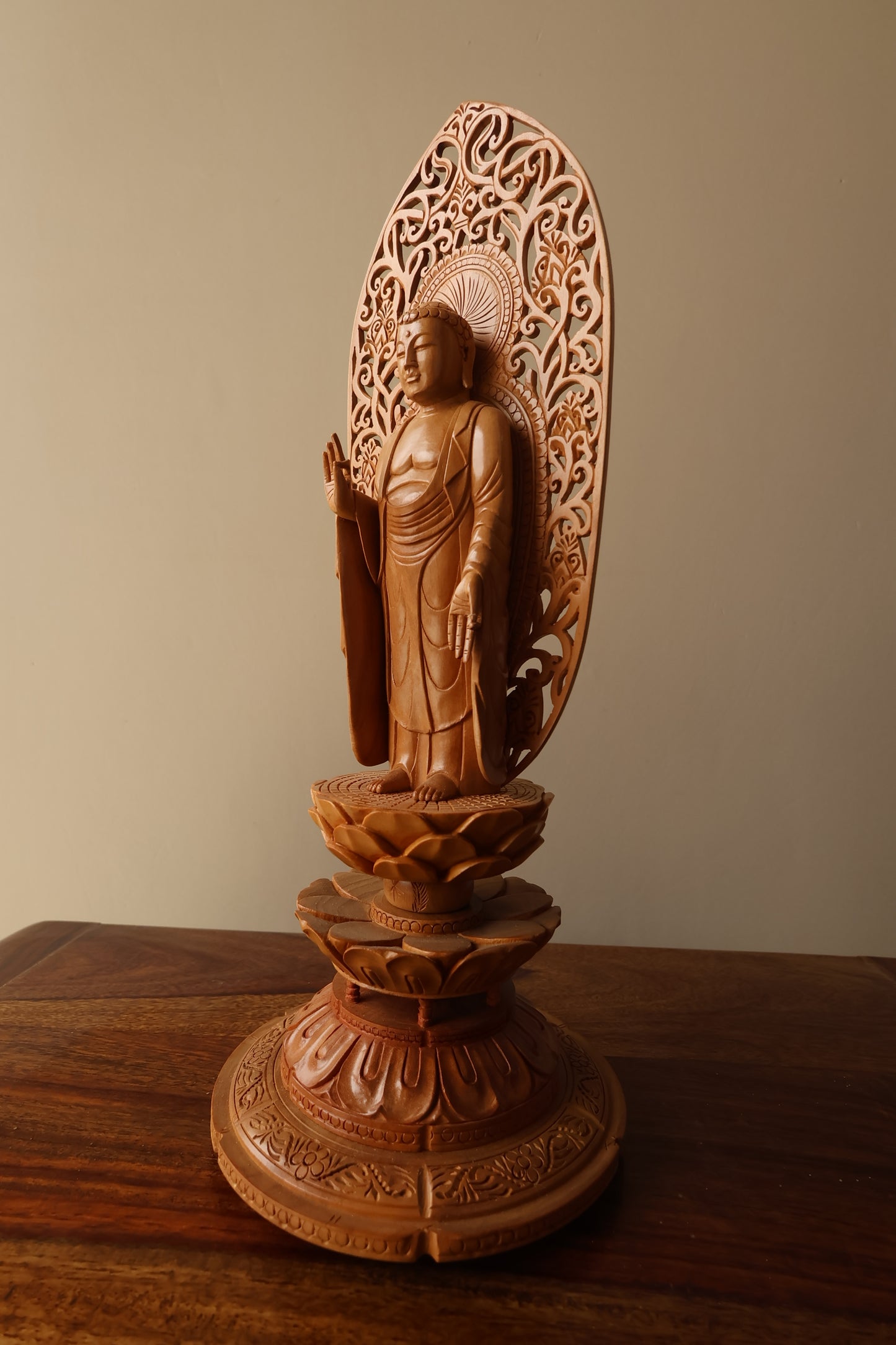 Sandalwood Standing Blessing Buddha Statue