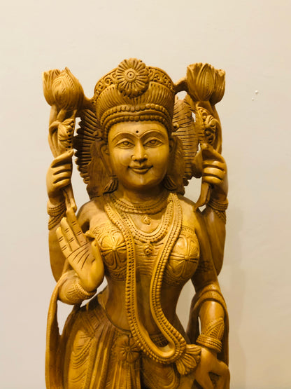 Wooden Fine Hand Carved Laxmi Statue