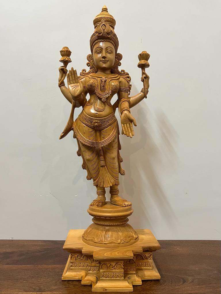 Wooden Fine Carved goddess laxmi