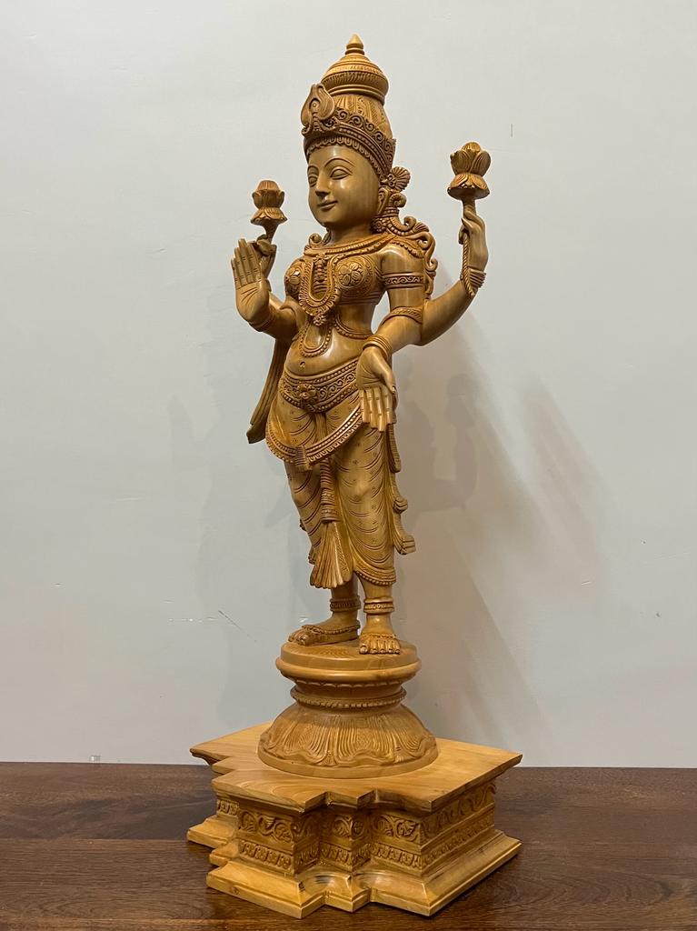 Wooden Fine Carved goddess laxmi