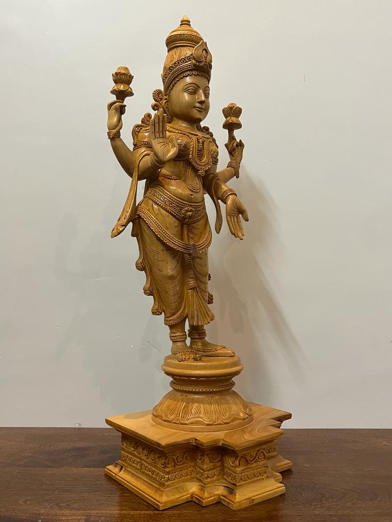 Wooden Fine Carved goddess laxmi