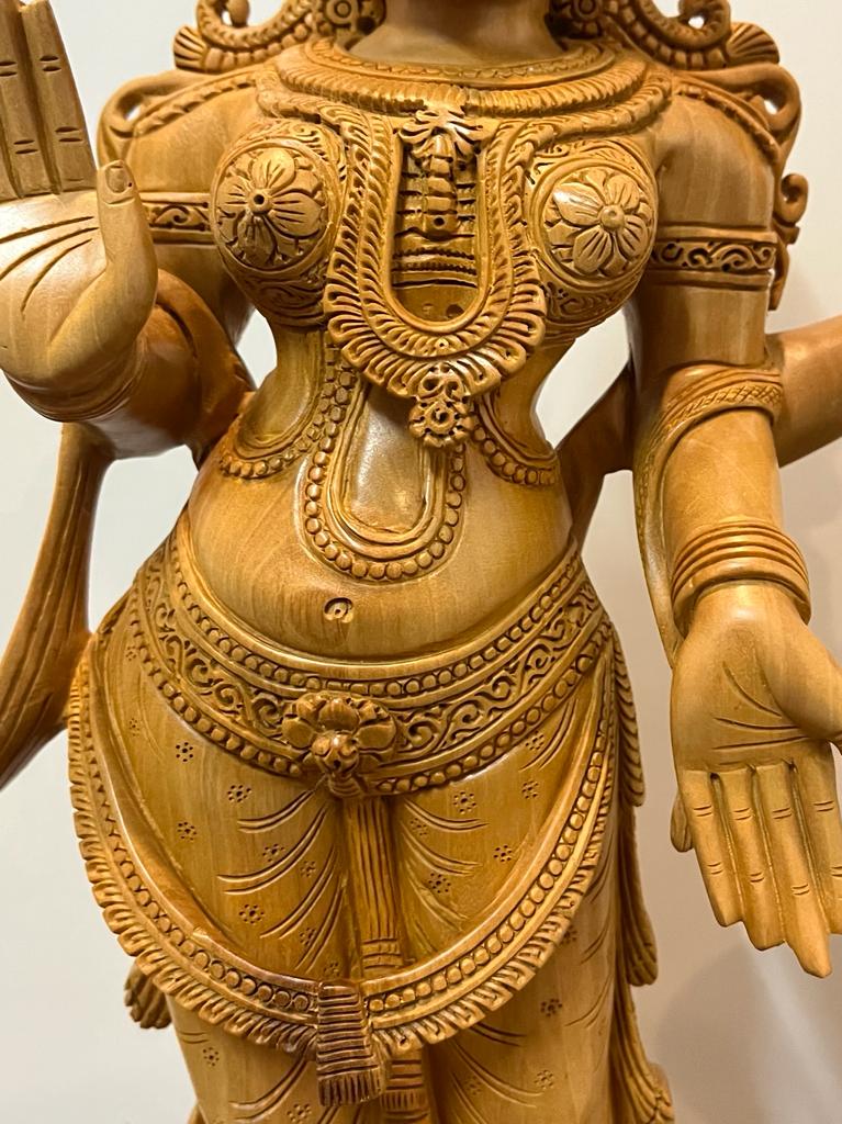 Wooden Fine Carved goddess laxmi