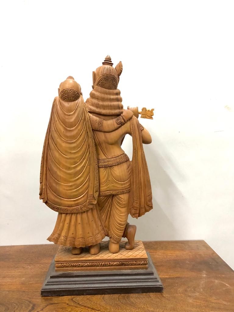 Sandalwood Special Carved Radha Krishna Statue Smiling Face