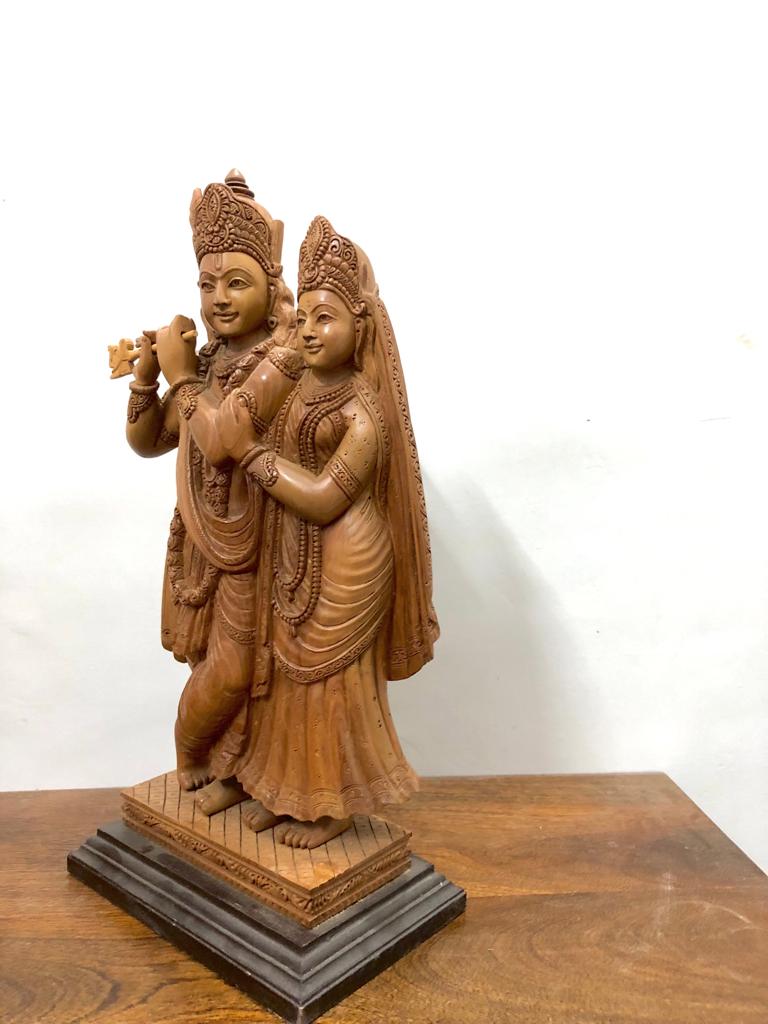 Sandalwood Special Carved Radha Krishna Statue Smiling Face