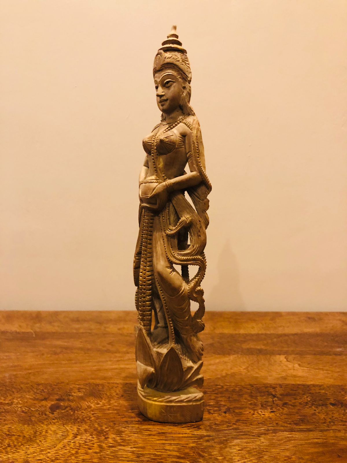 Sandalwood Fine Hand Carved Vintage Laxmi Statue