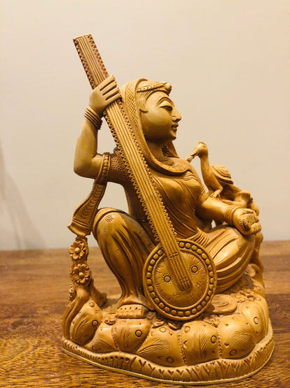 Wooden Hand Carved Meera Statue