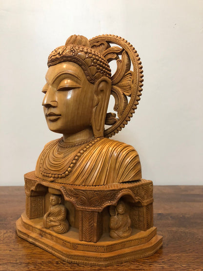 Wooden Fine Hand carved Buddha Bust statue