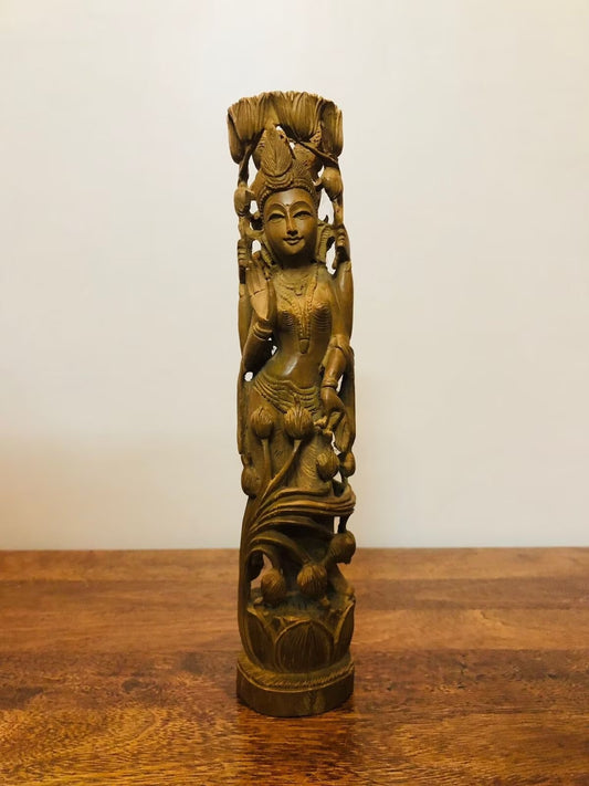 Sandalwood Hand Carved Round Goddess Laxmi Statue