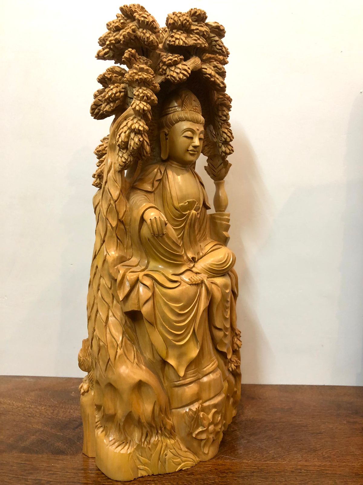 Sandalwood Resting Buddha Under Tree Statue