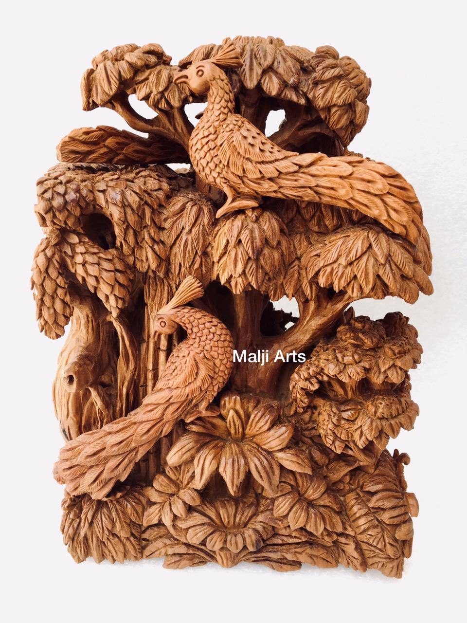 Sandalwood Baby krishna under tree playing flute - Arts99 - Online Art Gallery