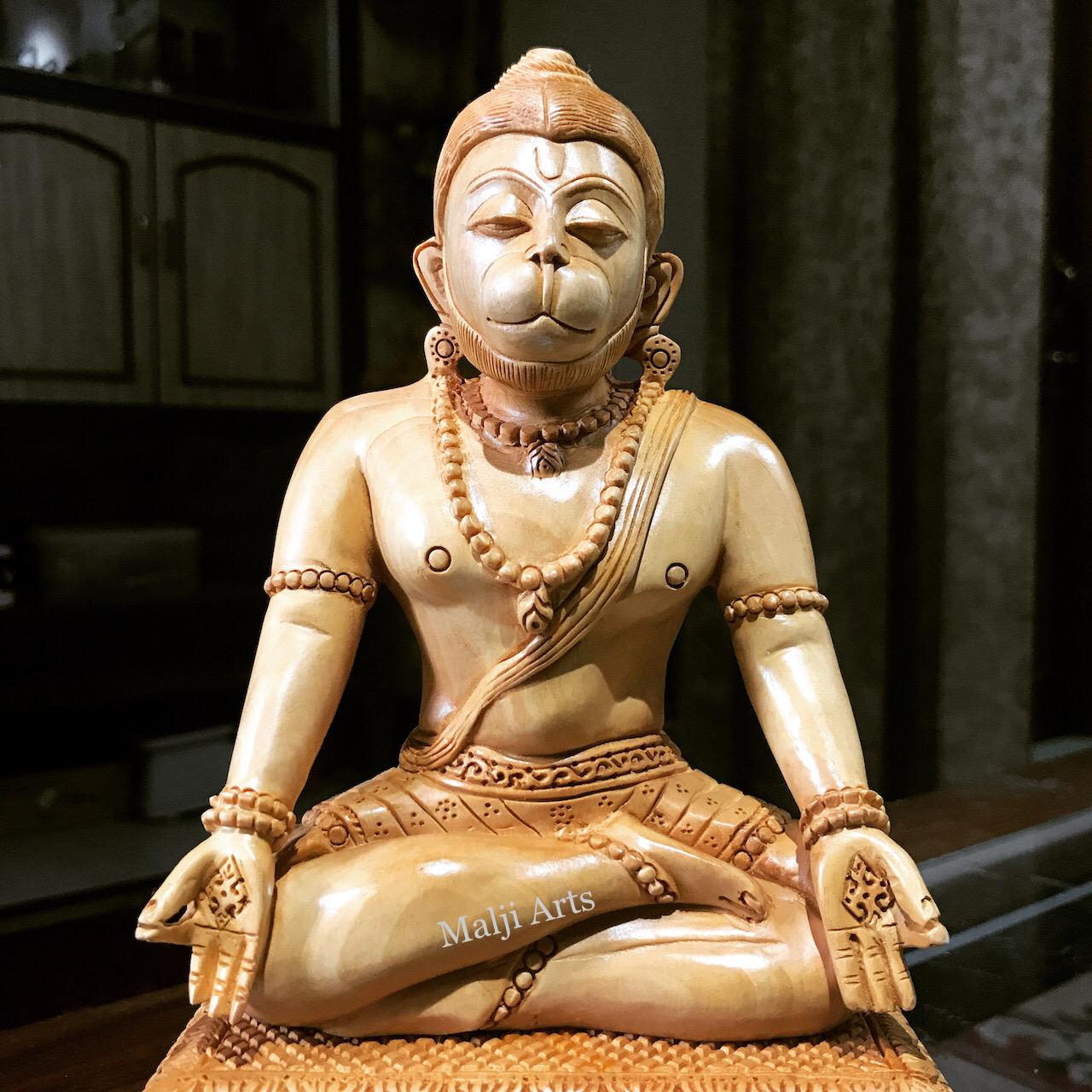 Wooden Lord Hanumana Meditation Statue - Arts99 - Online Art Gallery