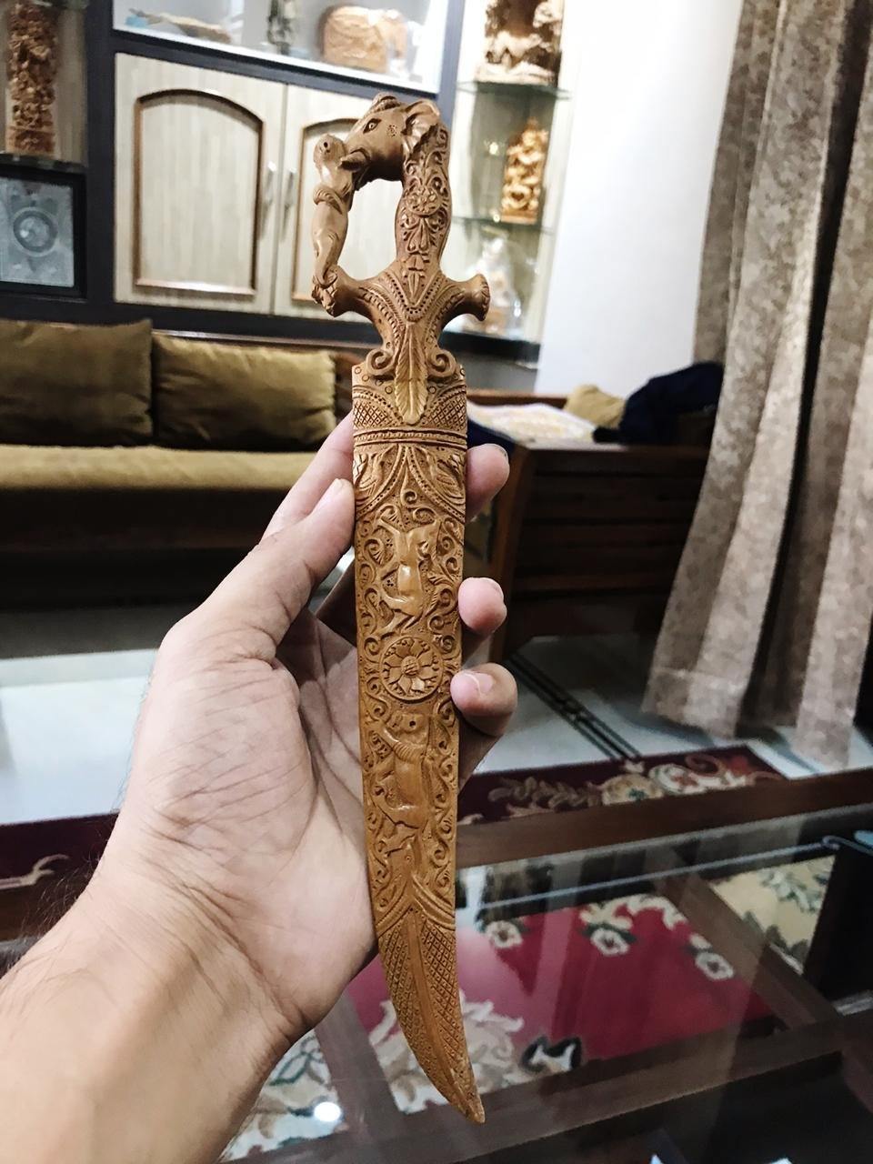 Sandalwood Hand Carved Decorative Indian Small Sword - Arts99 - Online Art Gallery