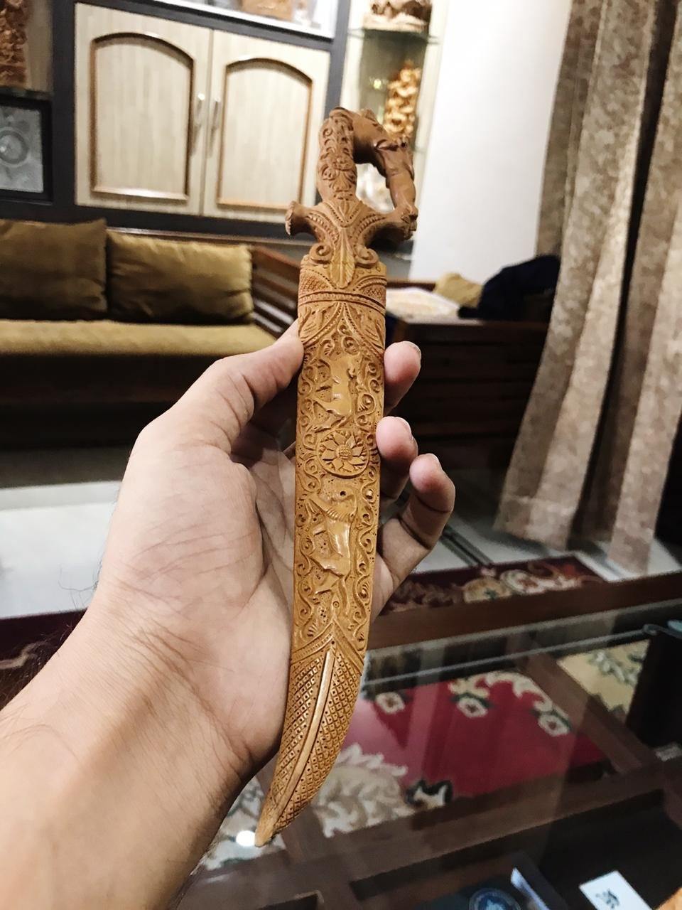 Sandalwood Hand Carved Decorative Indian Small Sword - Arts99 - Online Art Gallery