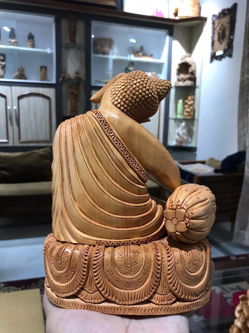 Wooden Smiling Buddha Resting Statue - Arts99 - Online Art Gallery