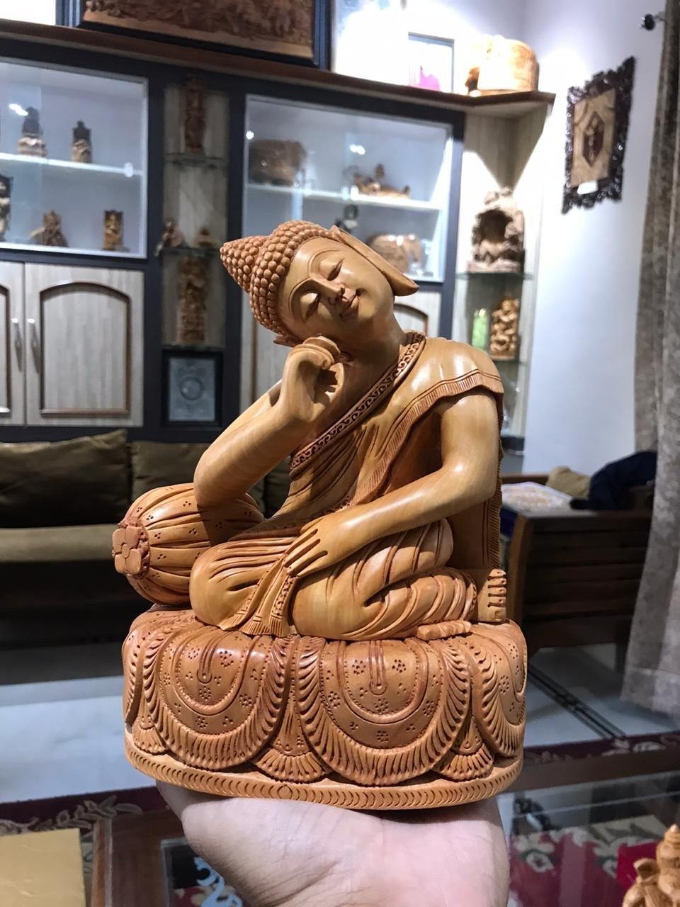 Wooden Smiling Buddha Resting Statue - Arts99 - Online Art Gallery