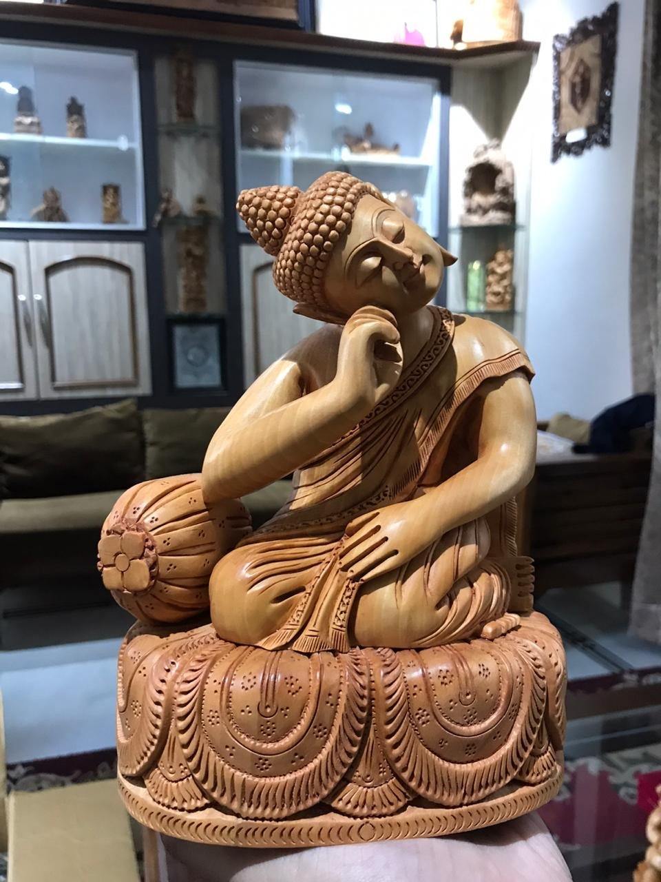 Wooden Smiling Buddha Resting Statue - Arts99 - Online Art Gallery