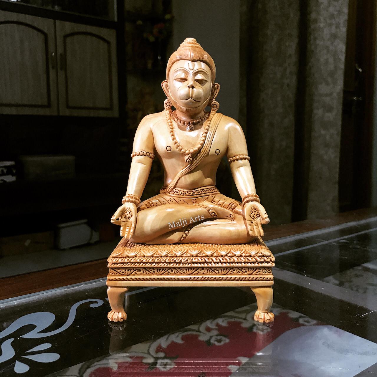 Wooden Lord Hanumana Meditation Statue - Arts99 - Online Art Gallery