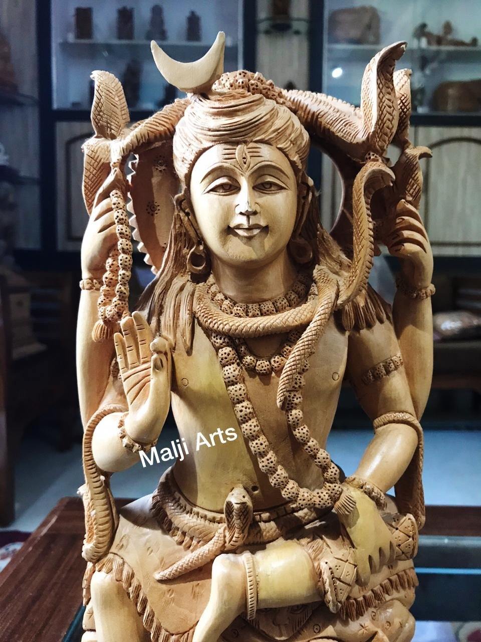 Wooden Shiva Sitting Hand Carved Statue - Arts99 - Online Art Gallery