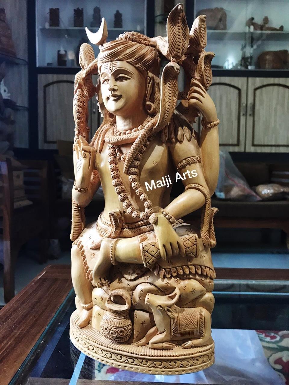Wooden Shiva Sitting Hand Carved Statue - Arts99 - Online Art Gallery