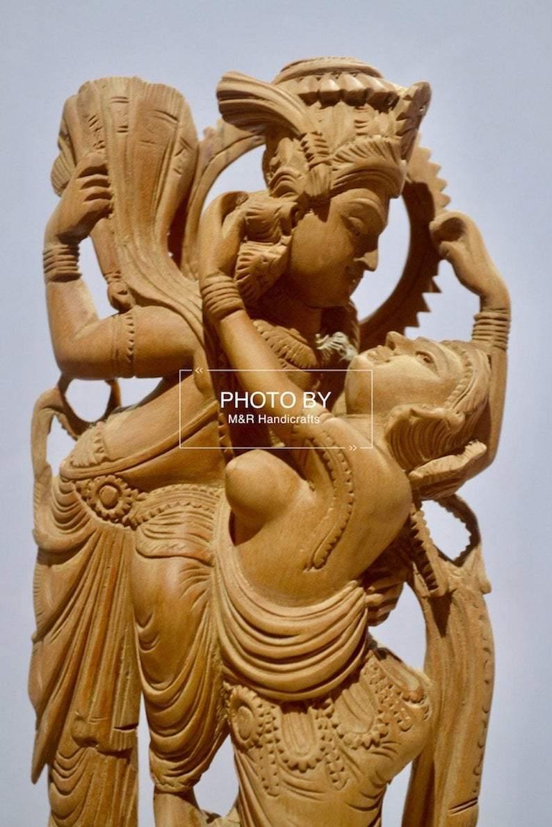 Collective Sandalwood Radha Krishna Love Scene Statue - Arts99 - Online Art Gallery