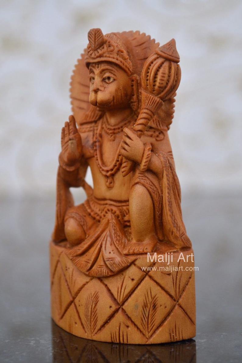 Sandalwood Carved Small Lord Hanumana Miniature Statue - Arts99 - Online Art Gallery