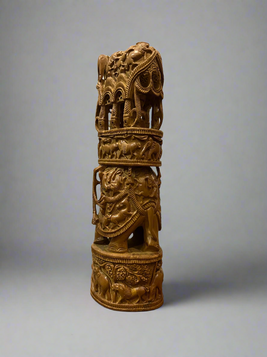 Vintage Sandalwood Fine Carved Royal Elephant Ambabari Statue