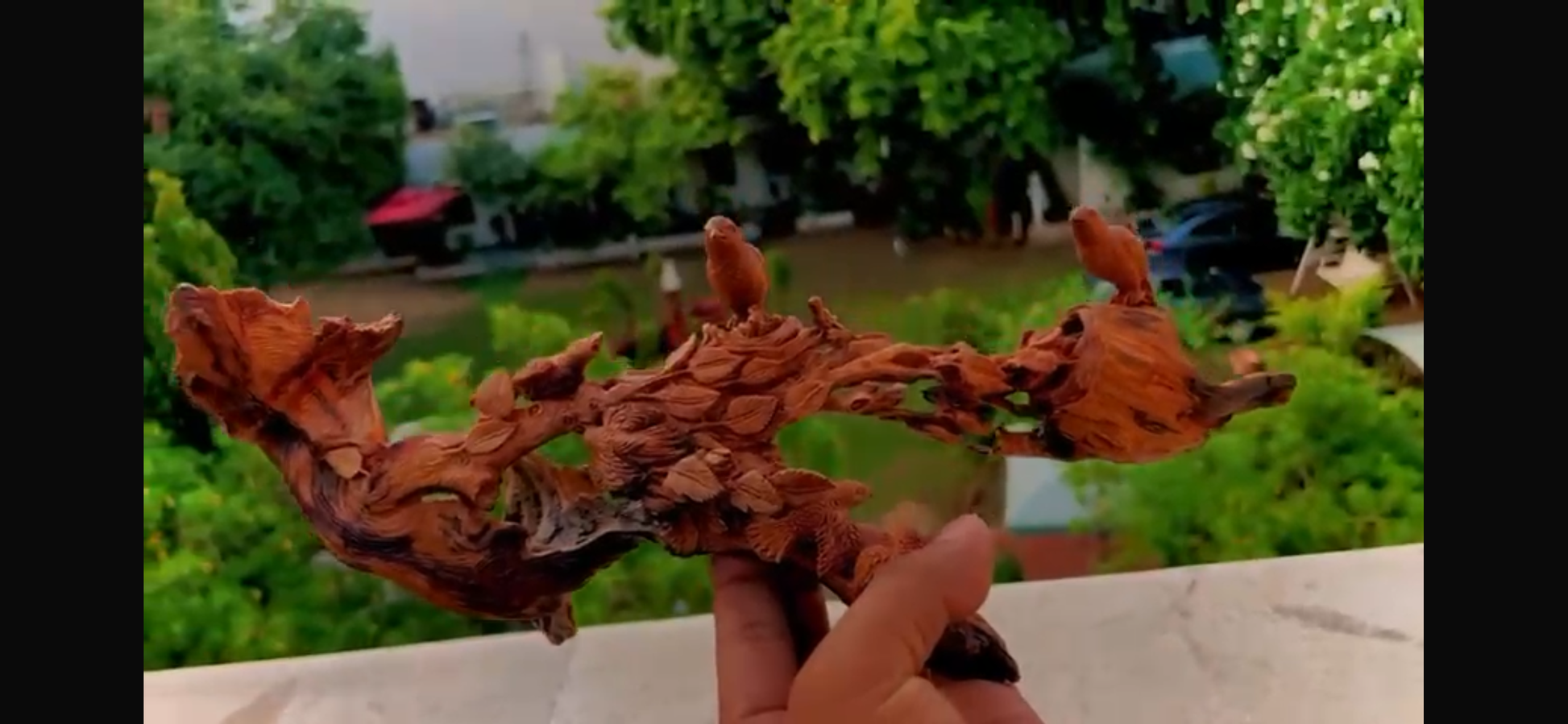 Sandalwood Root carving sparrow theme