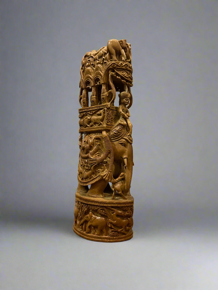 Vintage Sandalwood Fine Carved Royal Elephant Ambabari Statue