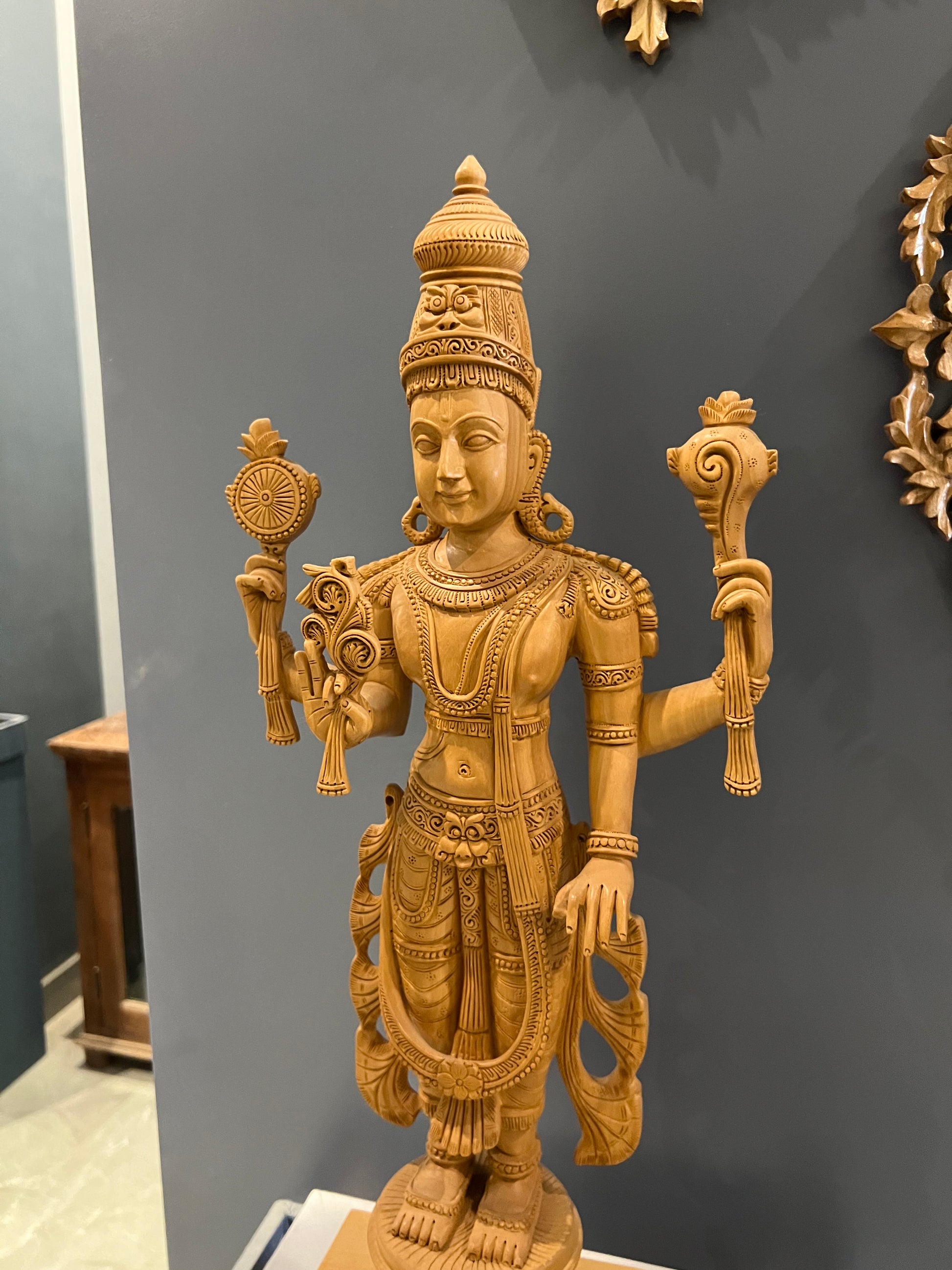 Wooden Fine Carved large Lord Vishnu