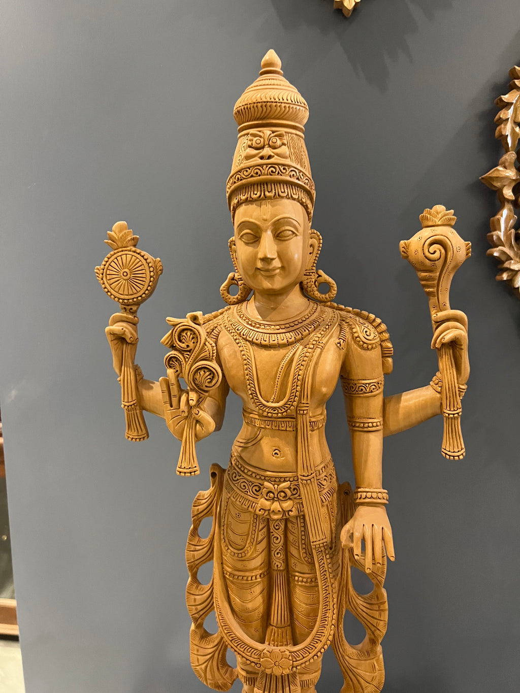 Wooden Fine Carved large Lord Vishnu