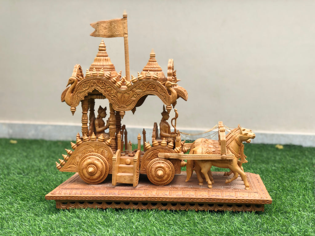 Wooden Fine Hand Carved Chariot or Arjuna Raath