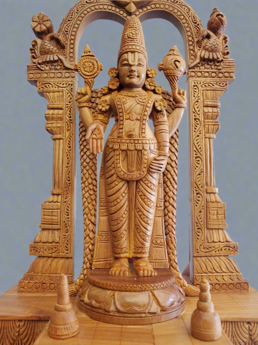 Wooden Fine Carved TIRUPATI BALAJI Statue
