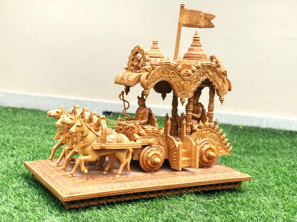 Wooden Fine Hand Carved Chariot or Arjuna Raath