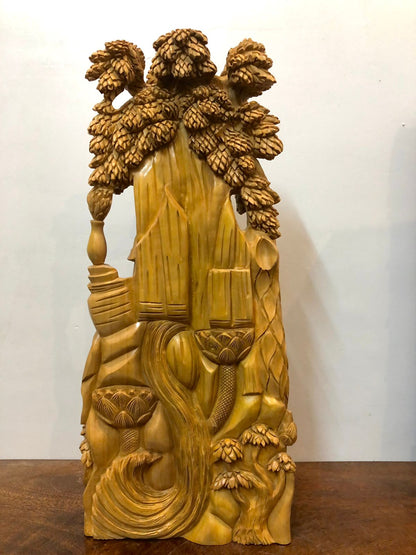 Sandalwood Resting Buddha Under Tree Statue