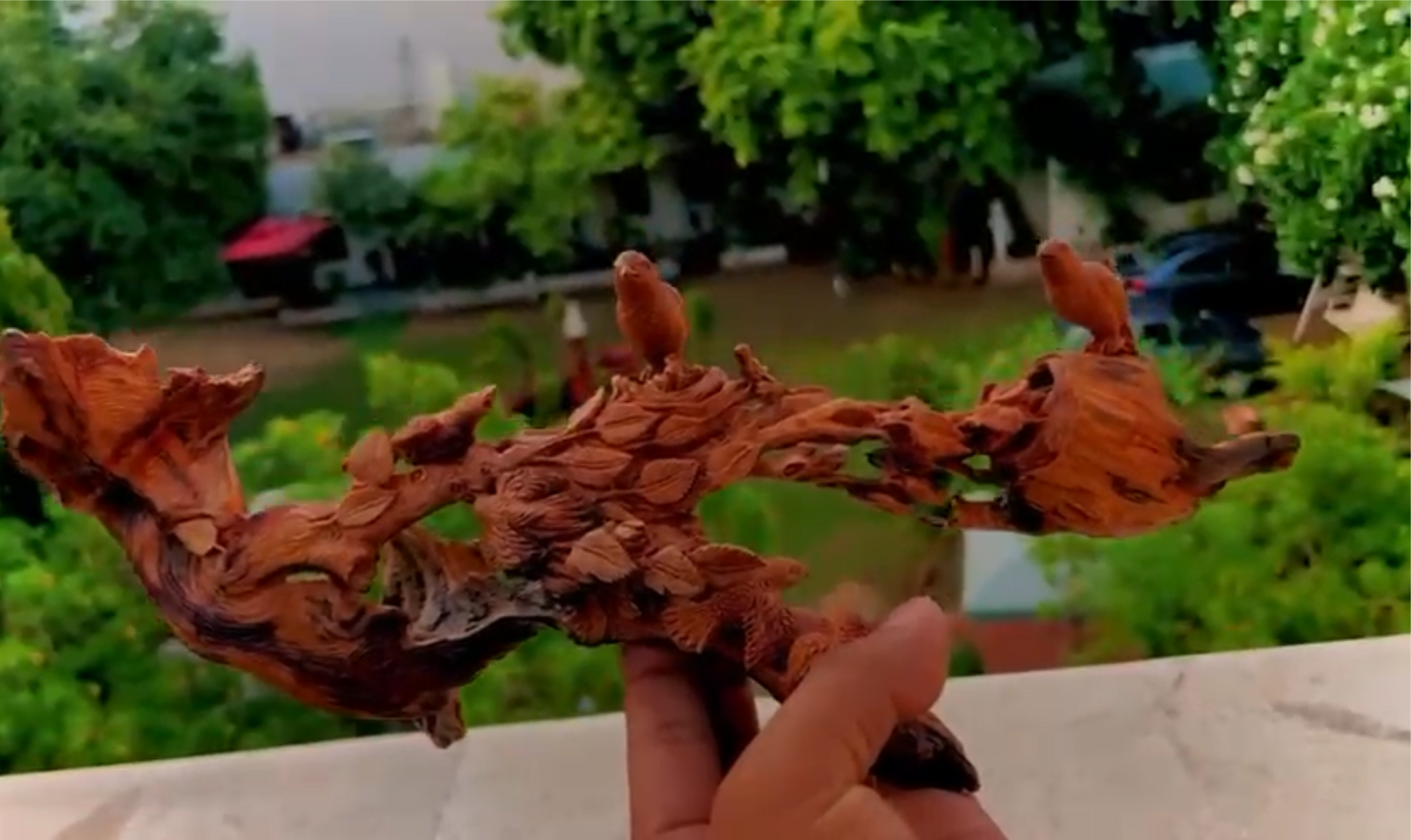 Sandalwood Root carving sparrow theme