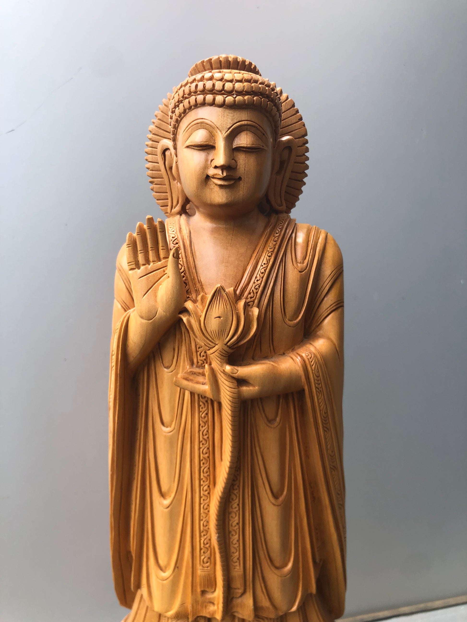 Wooden Standing Buddha Statue Big- 15 inches