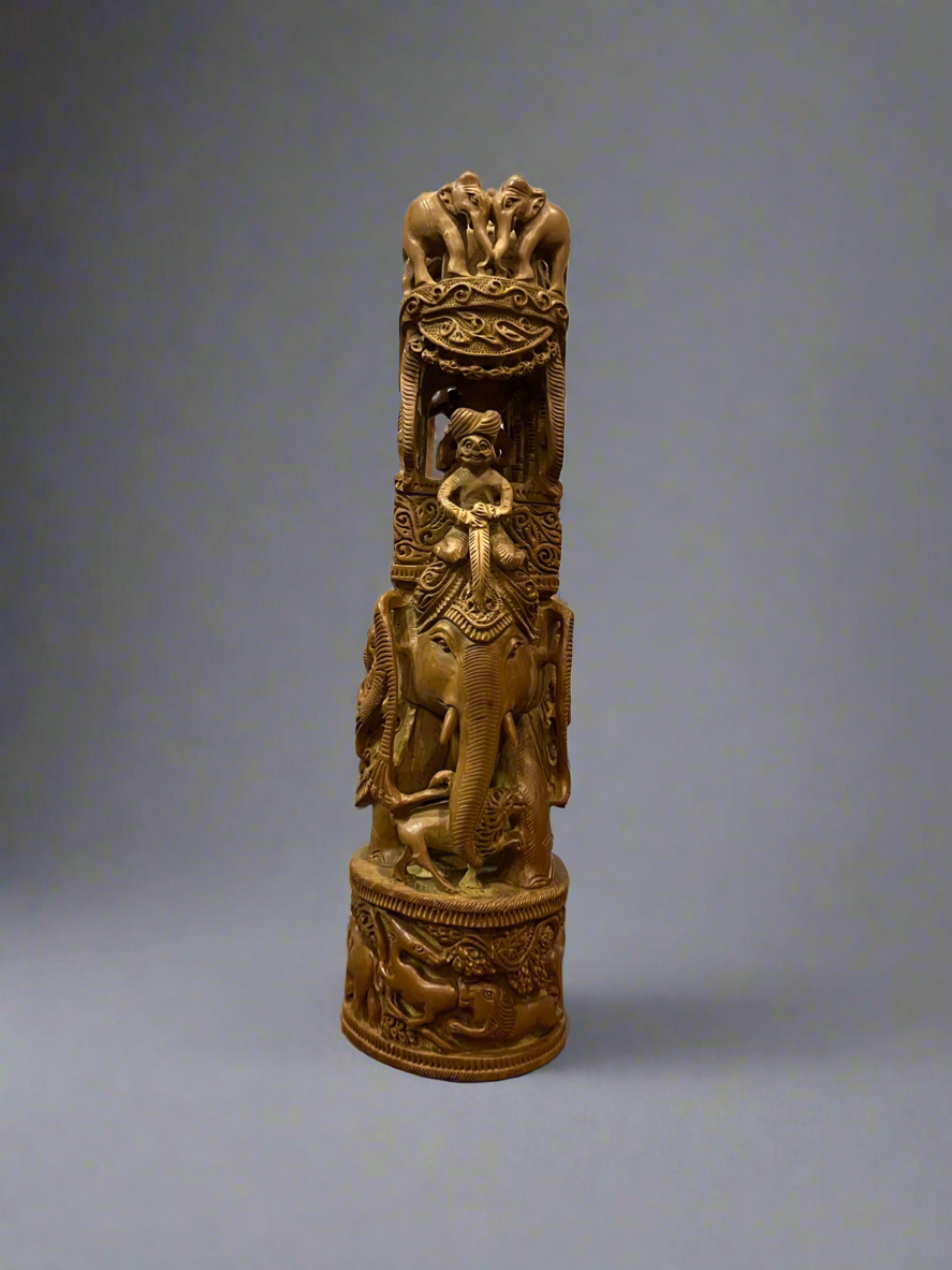 Vintage Sandalwood Fine Carved Royal Elephant Ambabari Statue