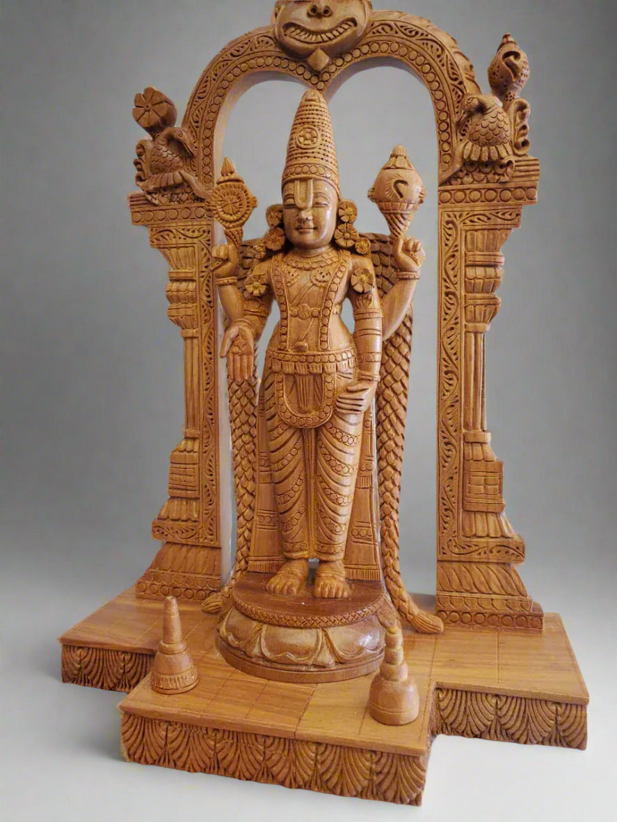 Wooden Fine Carved TIRUPATI BALAJI Statue