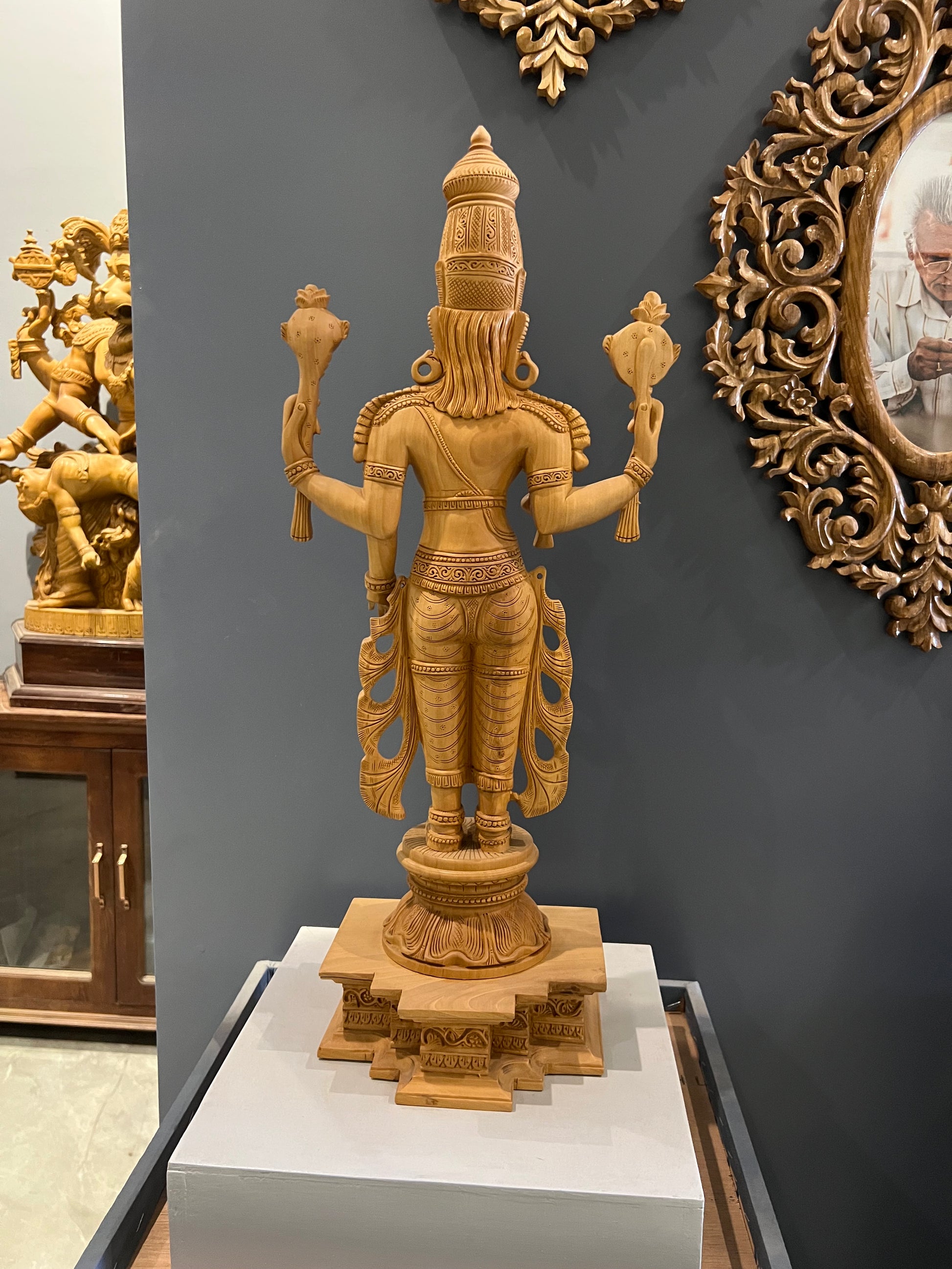 Wooden Fine Carved large Lord Vishnu