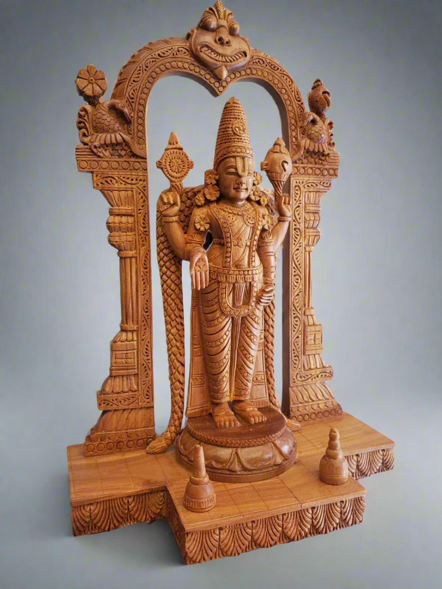 Wooden Fine Carved TIRUPATI BALAJI Statue