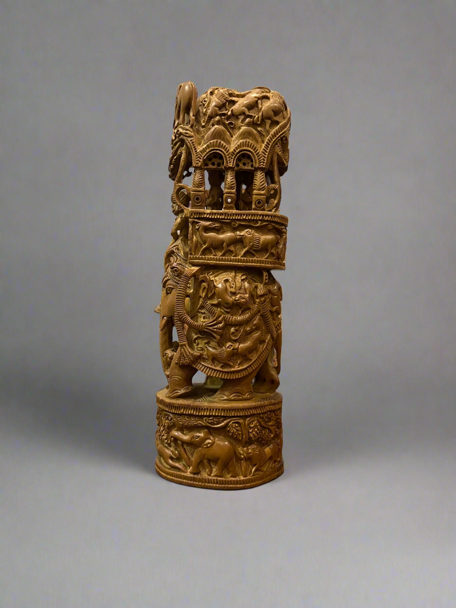 Vintage Sandalwood Fine Carved Royal Elephant Ambabari Statue